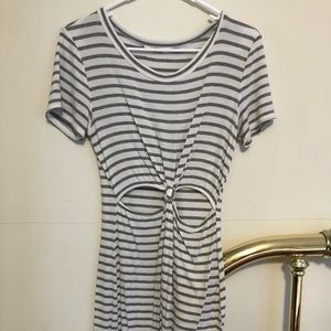 Grey and white striped stretchy dress